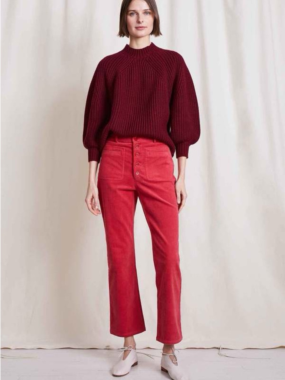 APIECE APART SLIM MARSTON CORDUROY PANT - CRIMSON